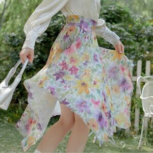 Petite Studio NYC Flowy Asymmetrical Floral Skirt - Multicolor